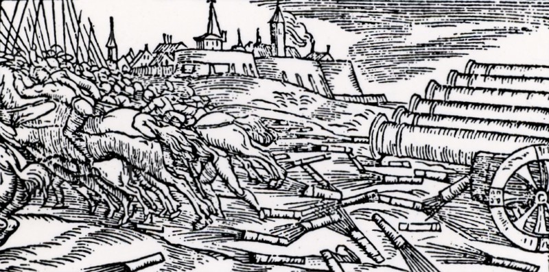 Fire tubes being fired at enemy cavalry from cannon