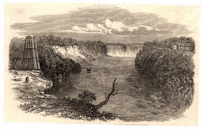 Construction of a suspension bridge at the Niagara Falls