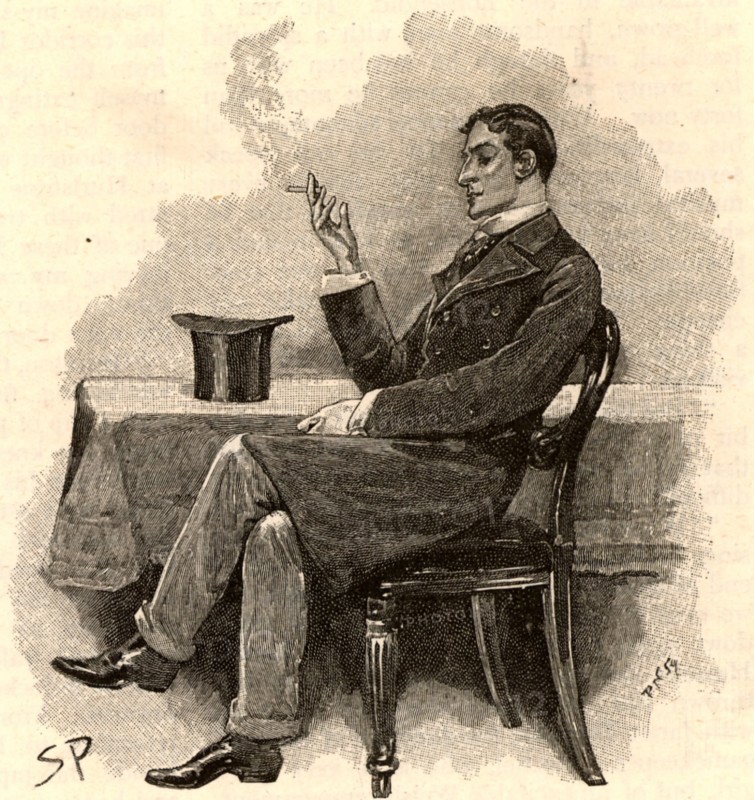 The Adventure of the Musgrave Ritual'. Reginald Musgrave, a college friend of Holmes, asking for help in clearing up the mystery of the disappearance of his butler. From "The Adventures of Sherlock Holmes" by Conan Doyle from "The Strand Magazine" (London, 1893). Illustration by Sidney E Paget, the first artist to draw Sherlock Holmes.  Engraving. British Literature English Detective Fiction