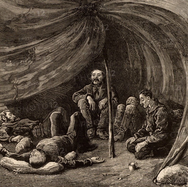 The scene inside Lieutenant Greely's tent