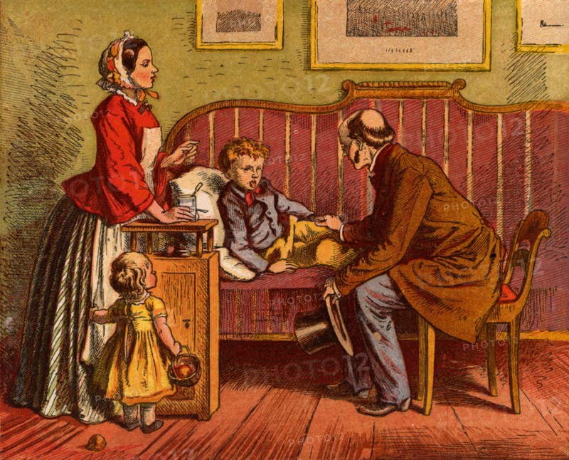 Sick child visited at home by the Doctor