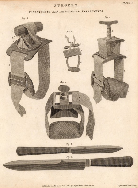 Knives and tourniquets used for amputation