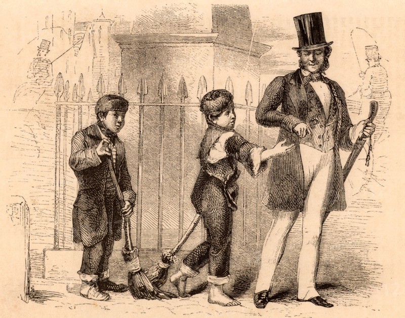 Boy crossing sweepers