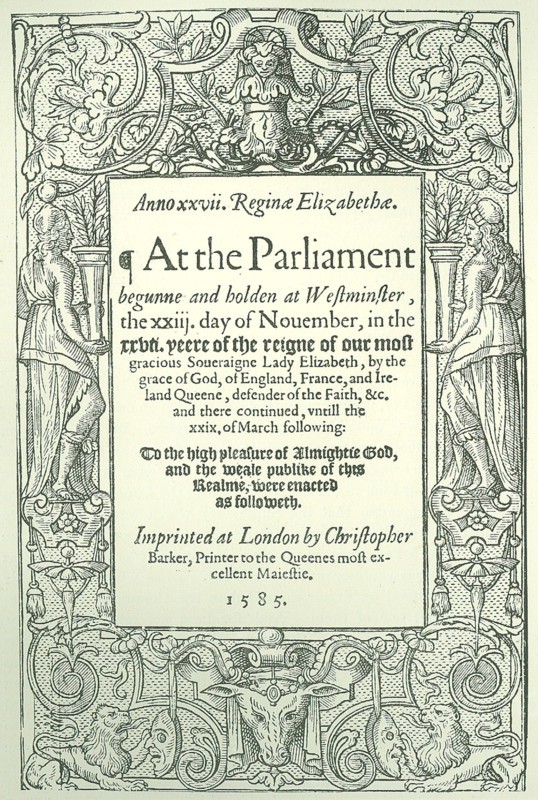 Title page of Acts of Parliament for 1585
