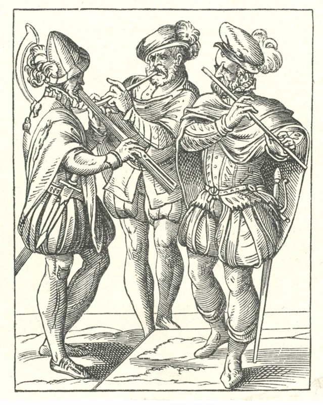 German musicians playing various wind instruments