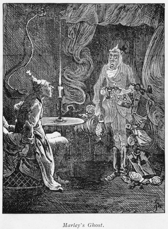 Marley's ghost appearing to Scrooge
