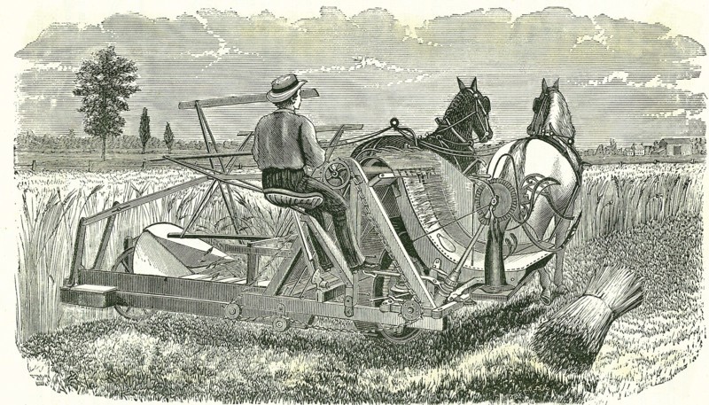 Horse-drawn self-binding reaping machine by Walter A Woods