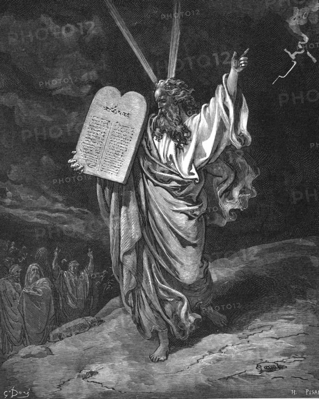 Moses descending from Mount Sinai with the tablets of the law