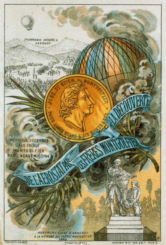 Crowds cheering at the first public demonstration of a hot air balloon at Annonay France, 4 June 1783, by the Montgolfier brothers
