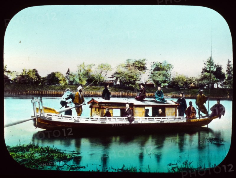 Houseboat on a river in Japan, 1895