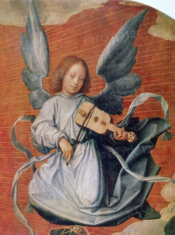 Angel playing a stringed instrument with a bow