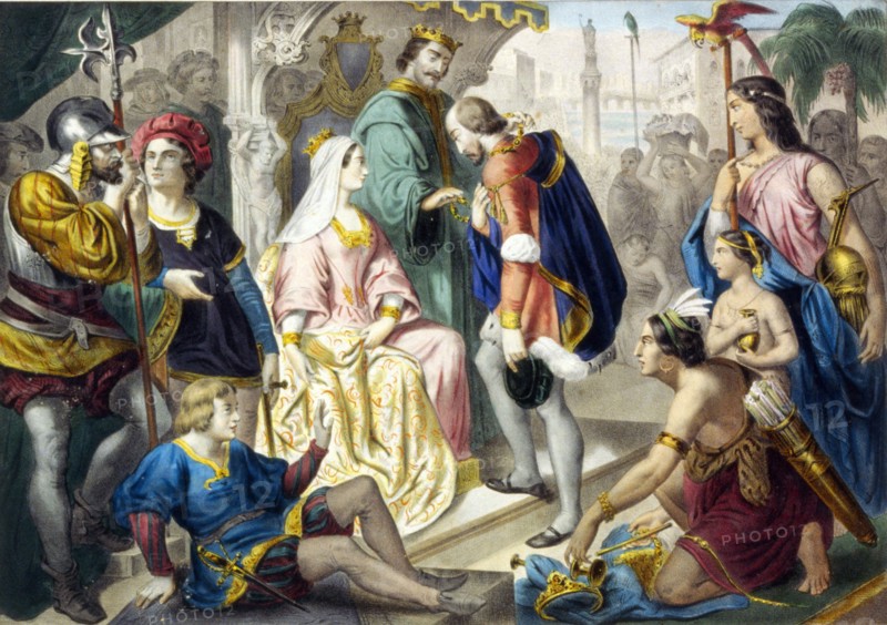 Christopher Columbus greeted by Ferdinand II of Aragon