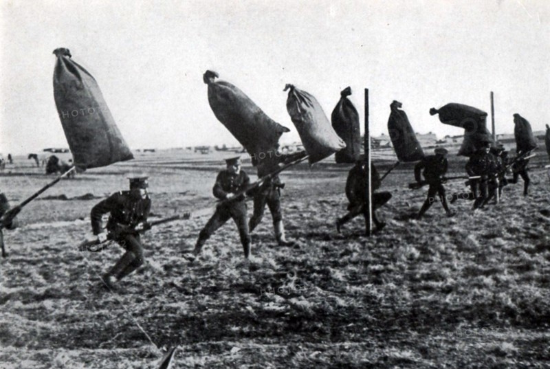 Canadian infantrymen engaged in bayonet practice