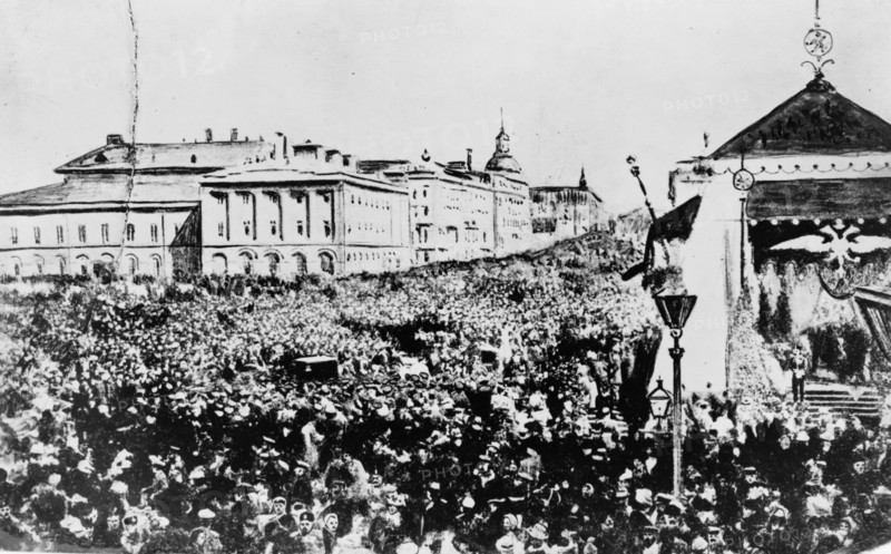 Holiday crowd in Moscow celebrating the Declaration of Liberty by the Tsar 1861
