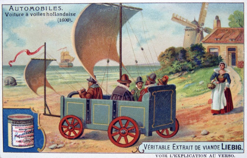 Wind-powered  cart fitted with sails