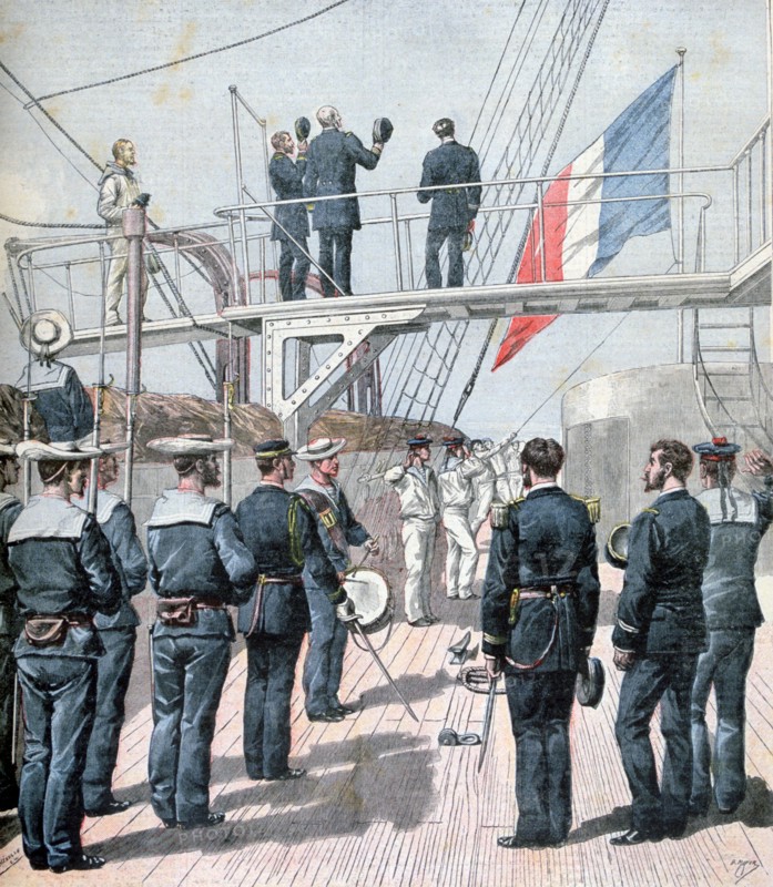 Saluting the Flag during French naval manoeuvres