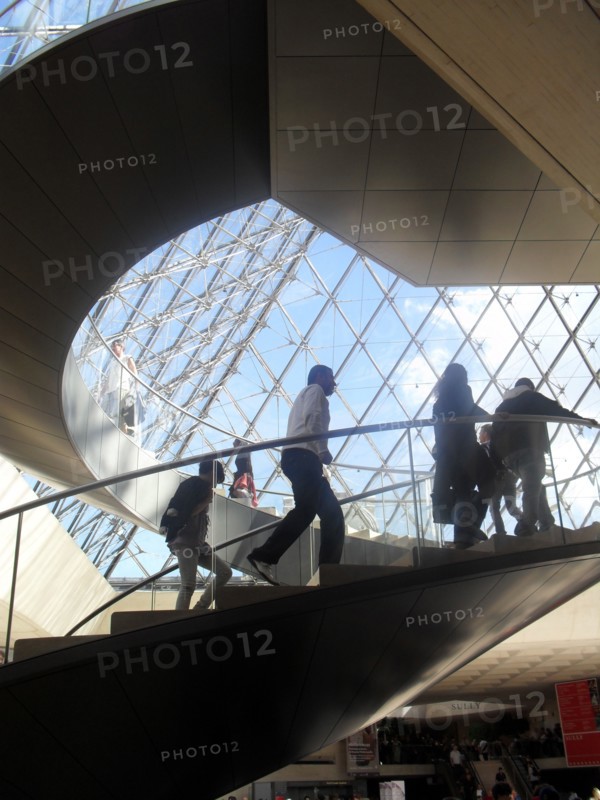 Interior of the 'Louvre Pyramid' at the Louvre museum