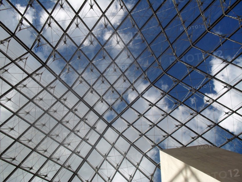 Interior of the 'Louvre Pyramid' at the Louvre museum