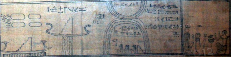 Papyrus depicting workers next to the river with a boat on the Nile