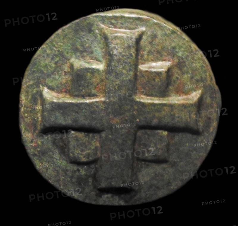 Bronze cross with an image of Saint Barbara in prayer