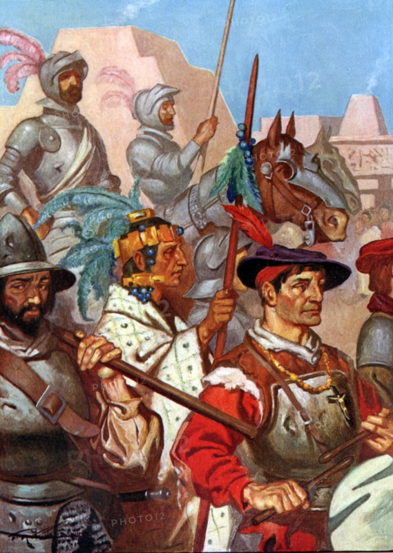 Cortez and his soldiers enter Teotihuacan City