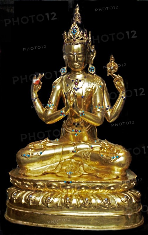 Gilt and lacquered bronze figure of Amitabha Buddha
