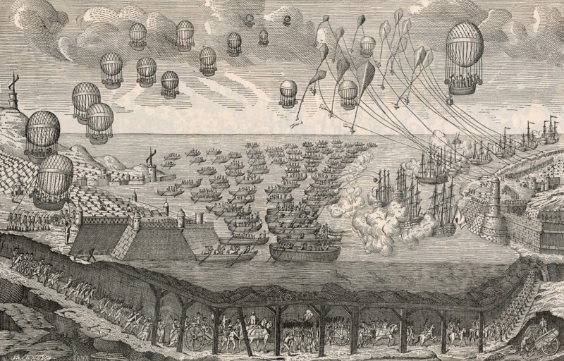 Print published in France in 1803 showing methods of invading England