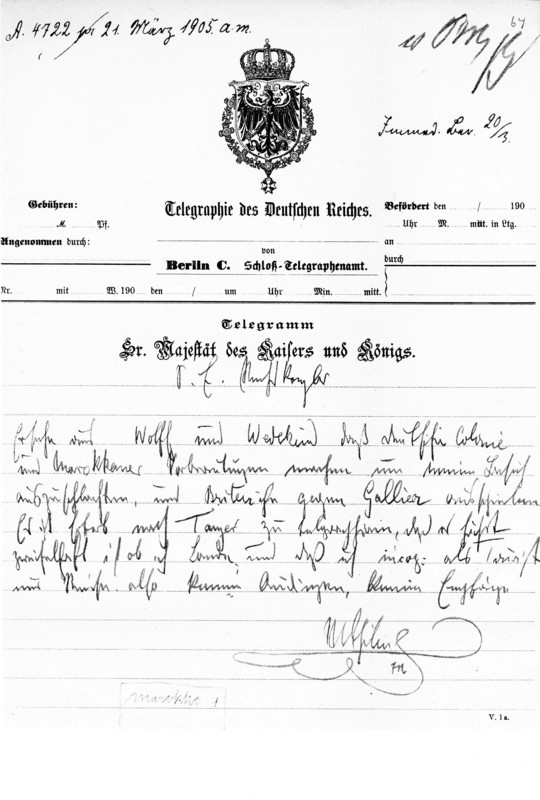 William II's telegram to von Bulow, the German Chancellor