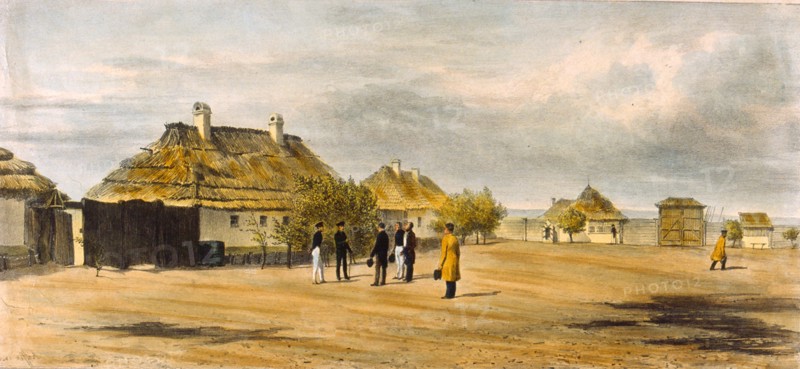 Courtyard of the quarantine station at Skoulani, 1837