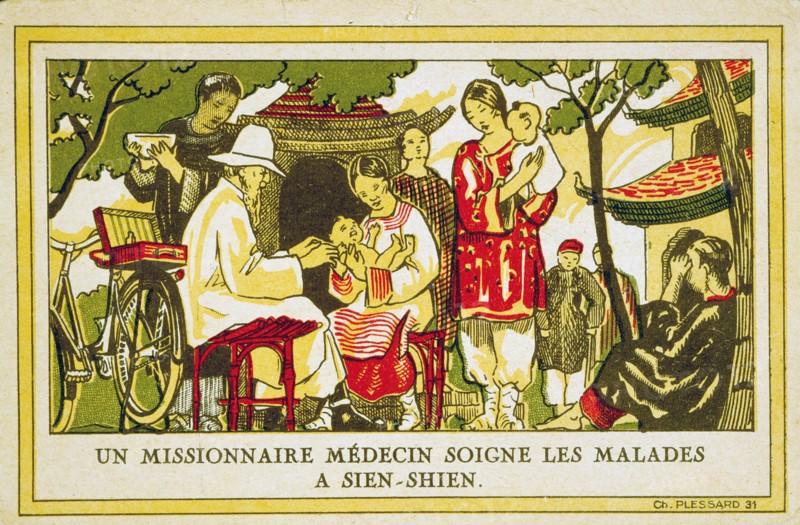 Medical missionary in China treating a patient