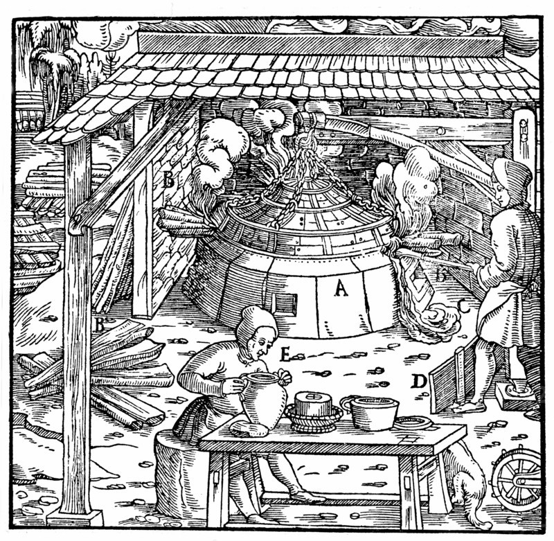 Separating lead from silver or gold in a cupellation furnace.