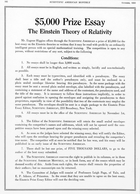 Prize offered in Scientific American