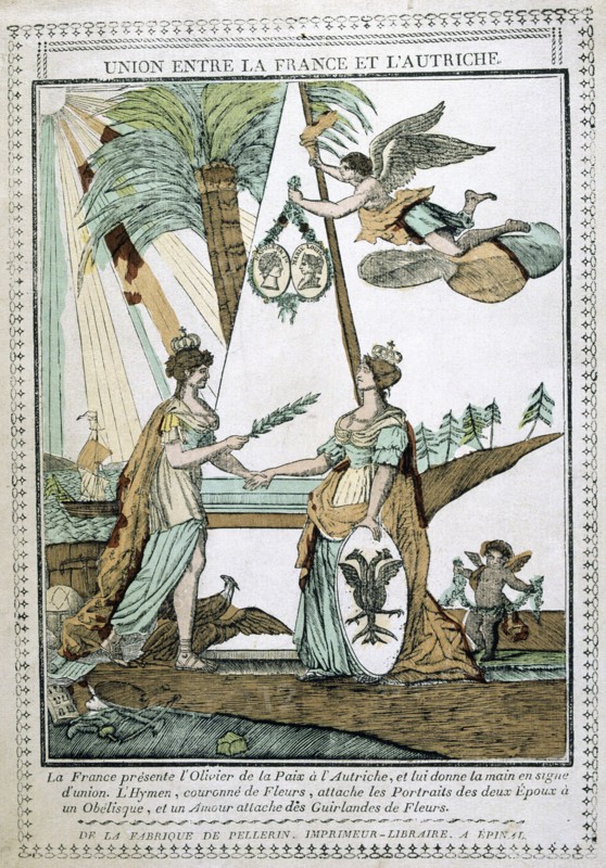 Allegorical print showing the union of France and Austria