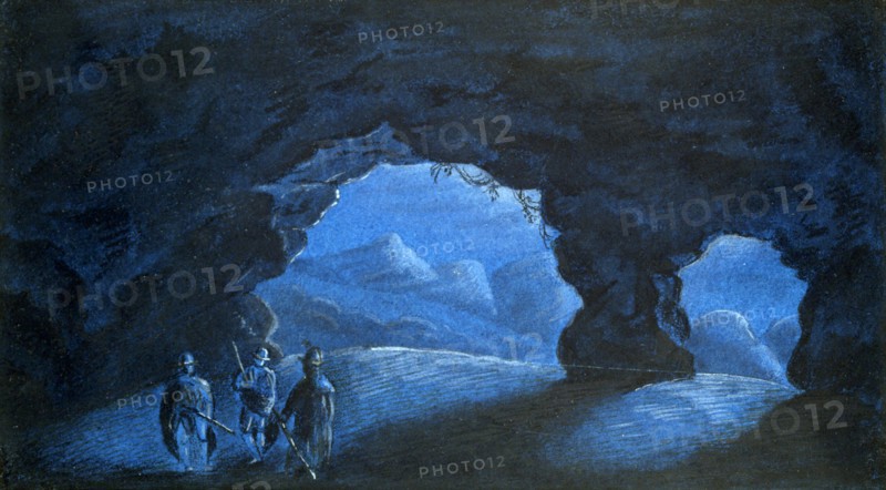 Three Men in a Mountain Grotto'