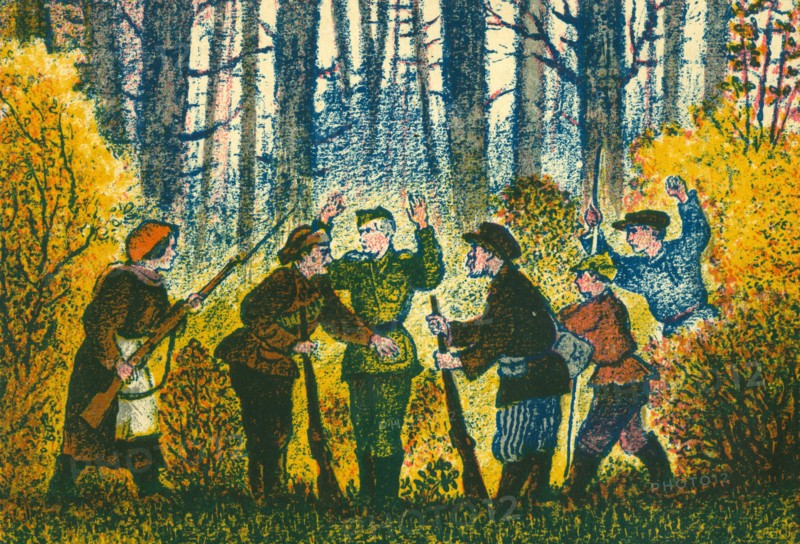 Russian partisans arresting a German soldier, c.1943