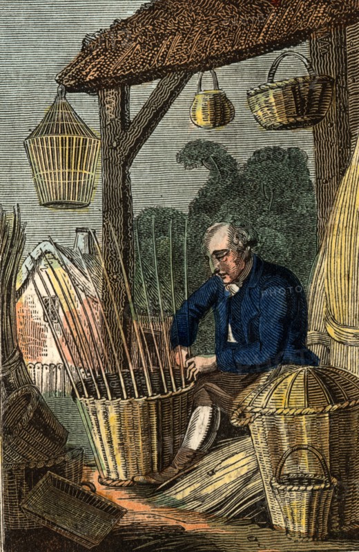 The Basket Maker weaving a basket from osiers