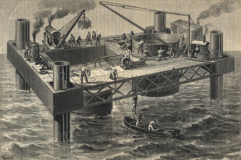 Construction of the second bridge over the River Tay in Scotland - 1883