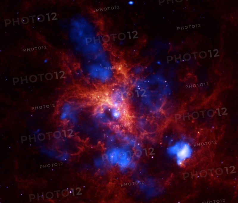 The star-forming region, 30 Doradus, is one of the largest located close to the Milky Way and is found in the neighboring galaxy Large Magellanic Cloud. Spitzer.