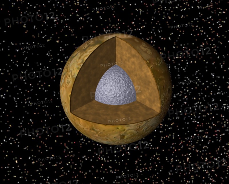 Cutaway views of the possible internal structures of the Galilean satellites