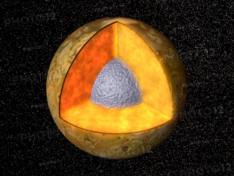 Cutaway view of the possible internal structure of Io.