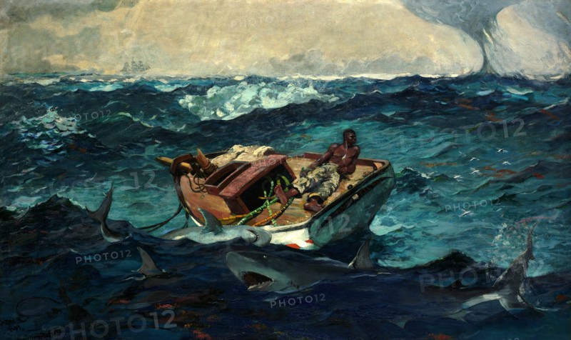 Oil painting 'The Gulf Stream' by Winslow Homer.