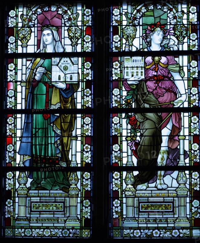 Two female figures possibly representing Mathematics