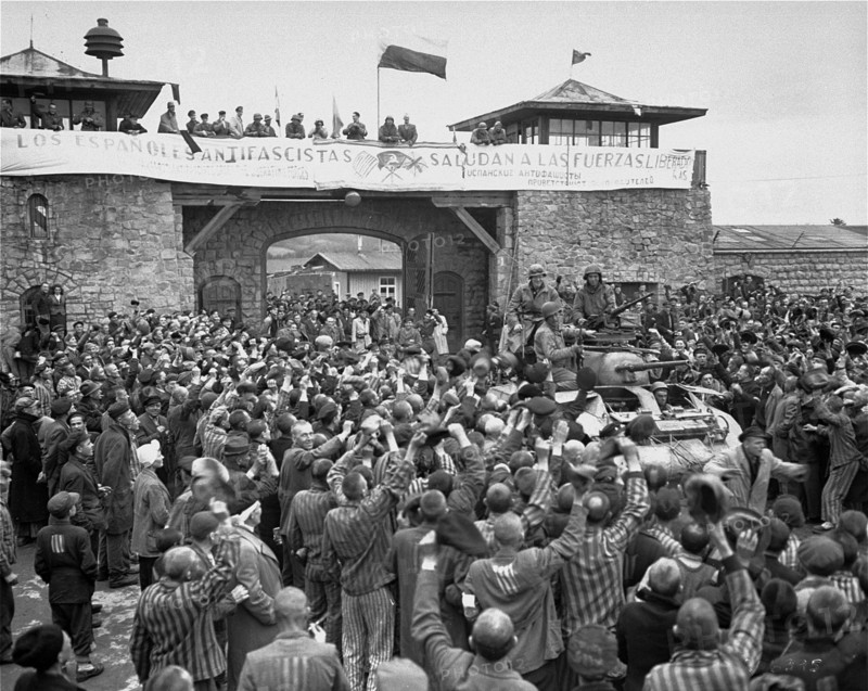 Mauthausen Survivors Cheer U.S. Soldiers.