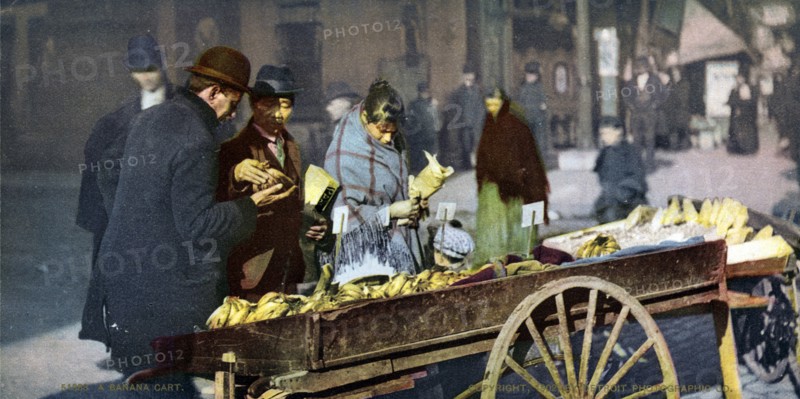 A banana cart in New York 1902.