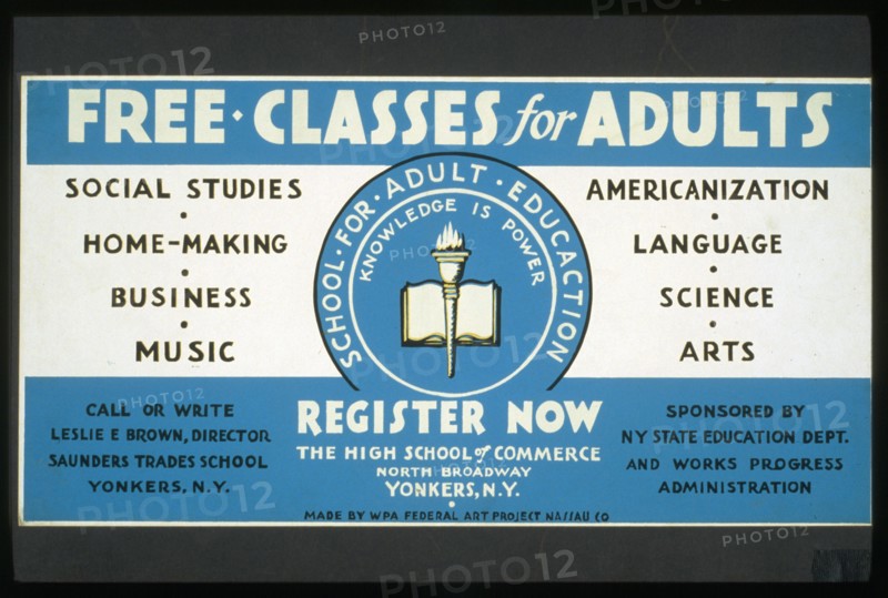 Poster announcing free adult education classes