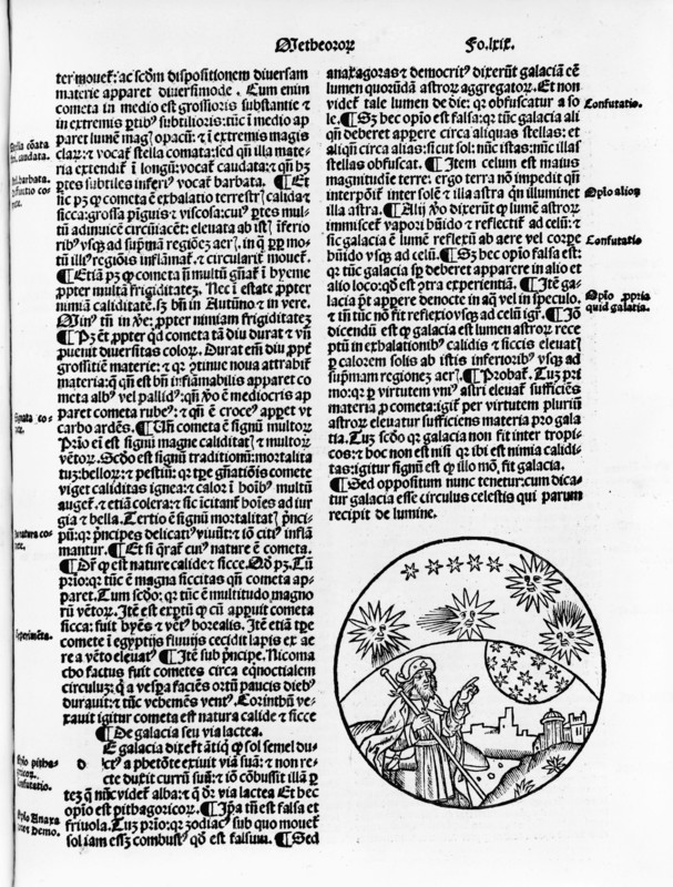 Aristotle pointing to the stars in the sky, 1496