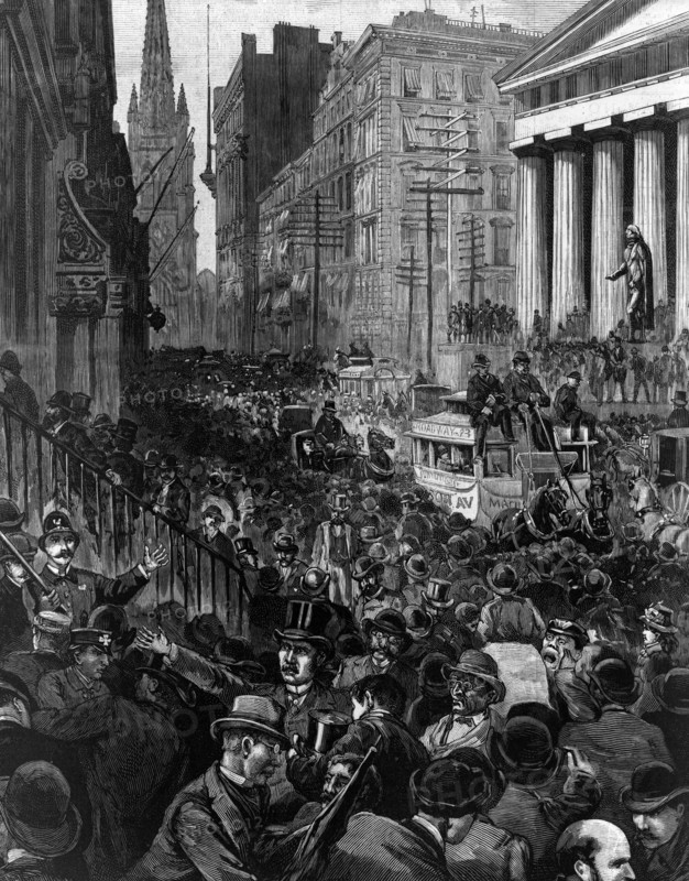 The panic of investors and stockbrokers in Wall Street, 1884