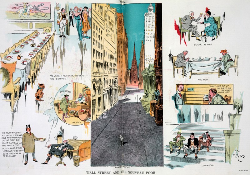 Illustration of deserted Wall Street in 1914