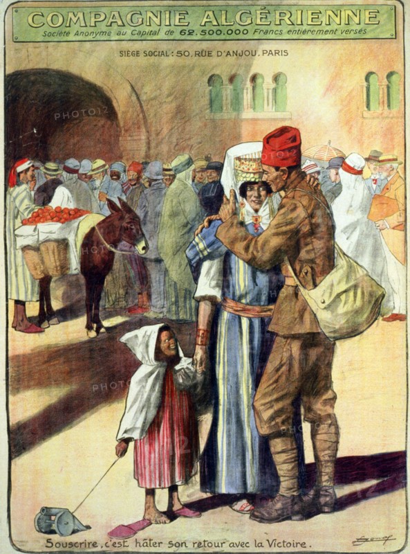 An Algerian soldier back in Algeria with his wife and child, 1918