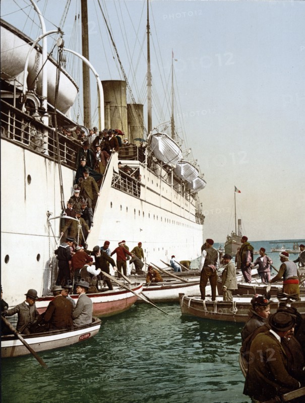 Disembarking from a ship, Algiers, Algeria, 1899.